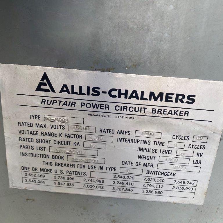 Allis Chalmers Ruptair Power Circuit Breaker