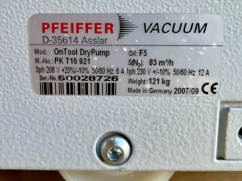 Pfeiffer D 35614 Asslar Dry Vacuum Pump