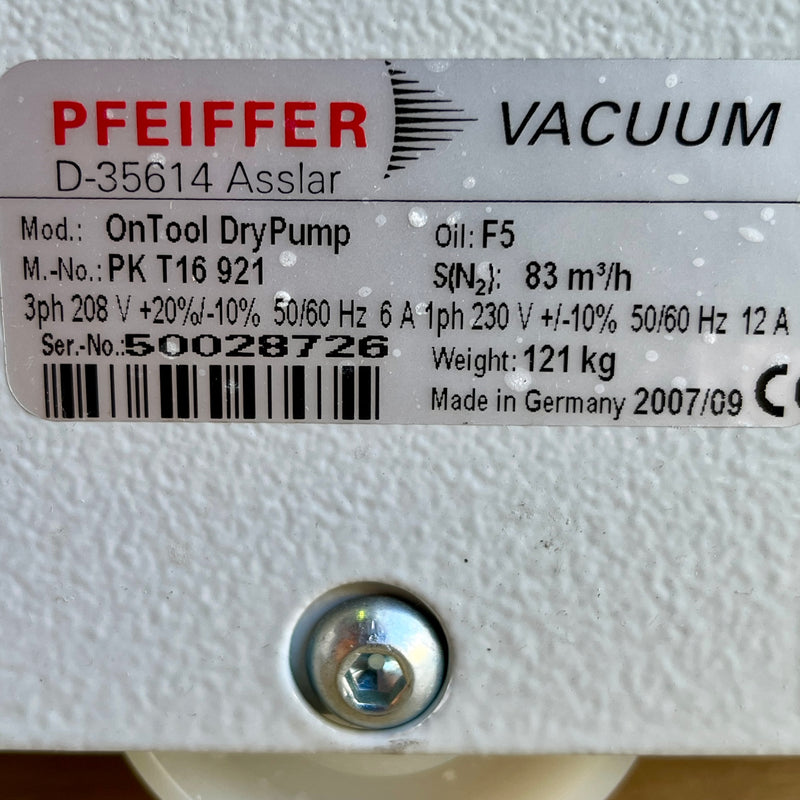 Pfeiffer D 35614 Asslar Dry Vacuum Pump