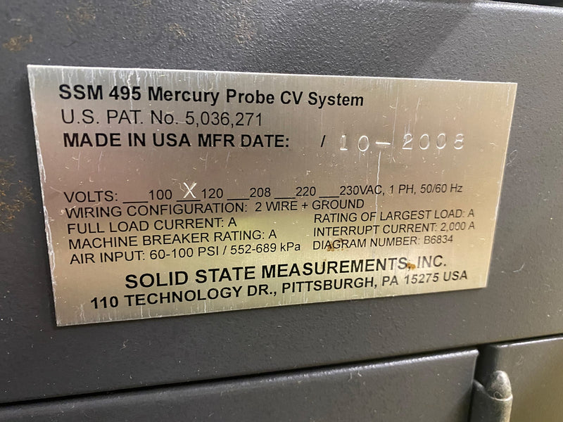 SSM 495 Mercury Probe CV Plotter