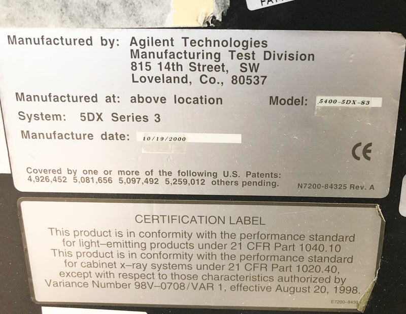 Agilent 5400 5 DX S 3 X-ray Inspection