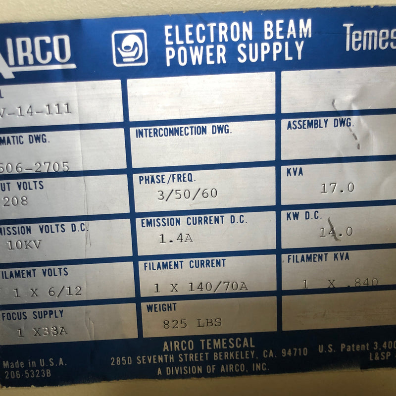 Ferrotec / Temescal CV 14 111 E-Beam Power Supply
