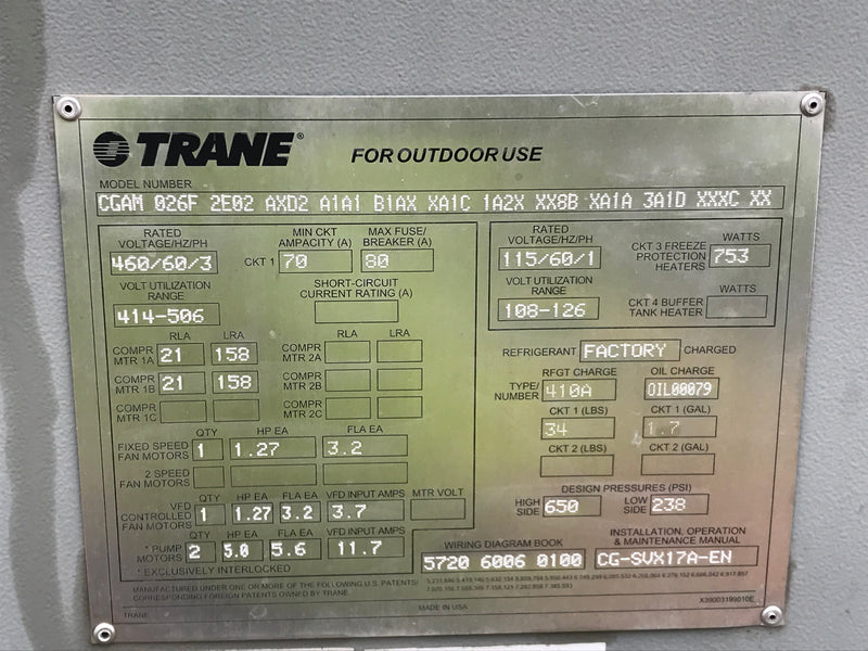 Trane CGAM 026 F 2 E 02 Chiller