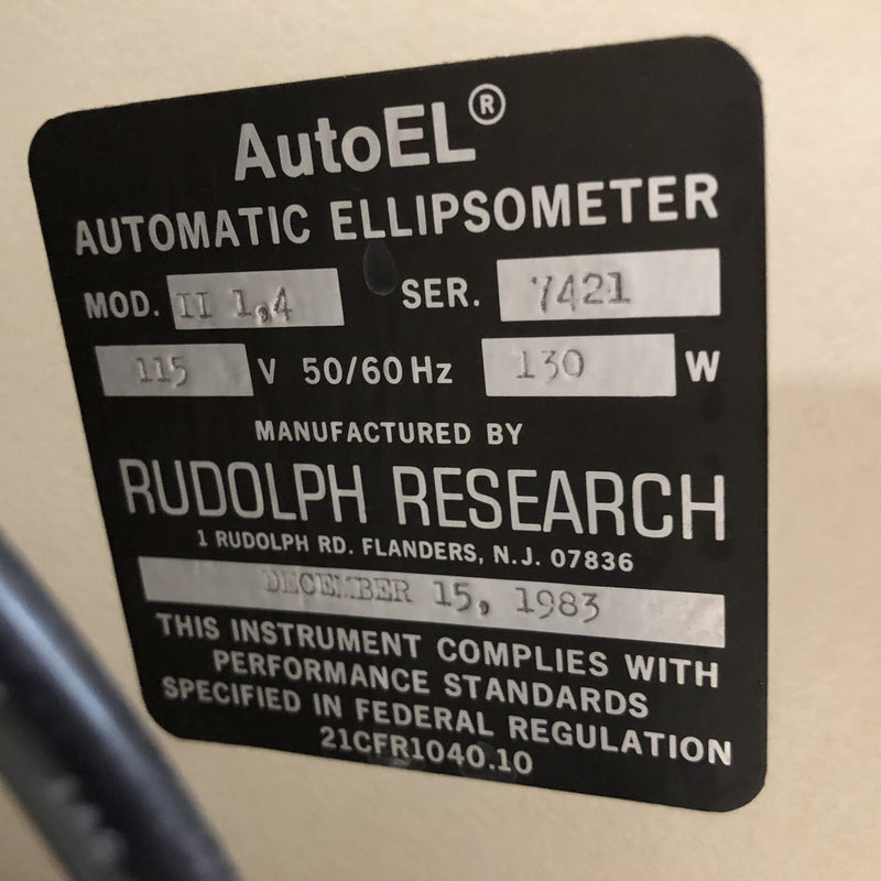 ONTO / Rudolph AutoEL II 1 4 Automatic Ellipsometer