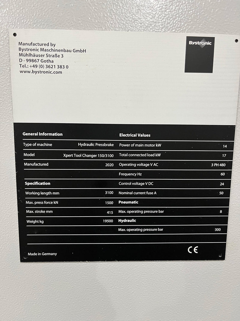 Bystronic Xpert Tool Change 150/3100 Brake Press