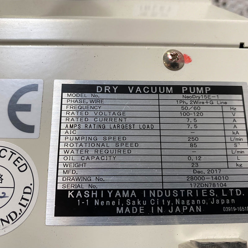 Kashiyama NeoDry 15 E-1 Dry Vacuum Pump