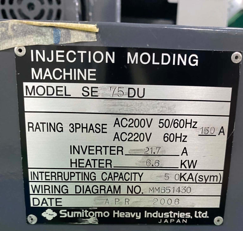 Sumitomo SE 75 DU Horizontal Injection Molding Machine