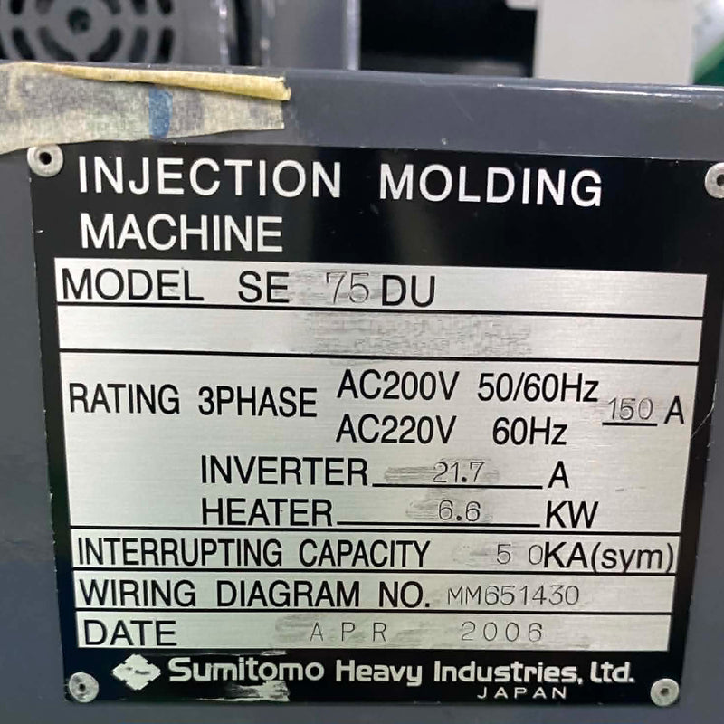 Sumitomo SE 75 DU Horizontal Injection Molding Machine
