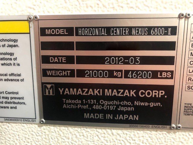 Mazak Horizontal Center Nexus 6800 II CNC