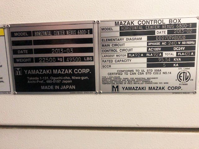Mazak Horizontal Center Nexus 6800 II CNC