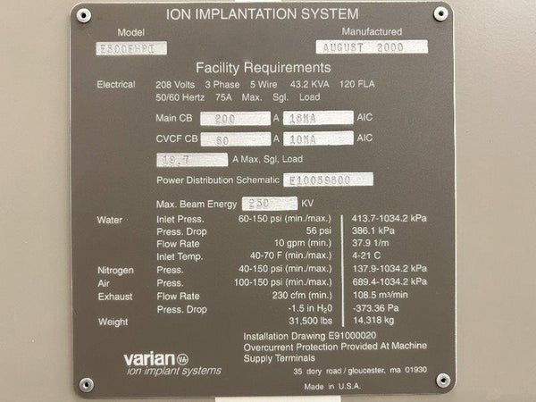 Varian E 500 EHPI Ion Implant System