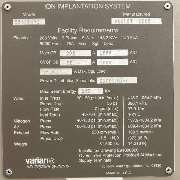 Varian E 500 EHPI Ion Implant System