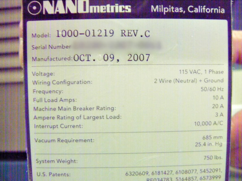 ONTO / Nanometrics Nanospec 9200 Film Thickness Measurement System