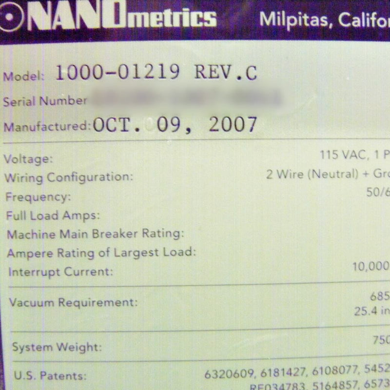 ONTO / Nanometrics Nanospec 9200 Film Thickness Measurement System