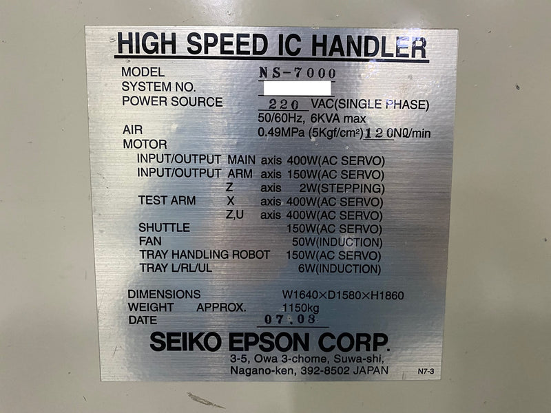 Seiko / Epson NS 7000 High Speed IC Handler