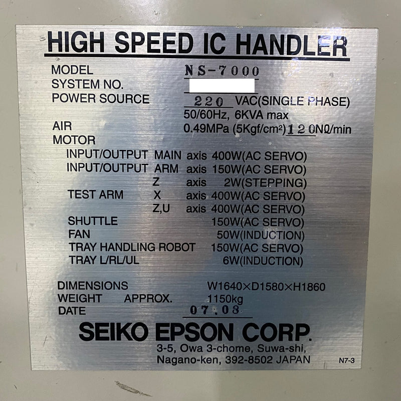 Seiko / Epson NS 7000 High Speed IC Handler