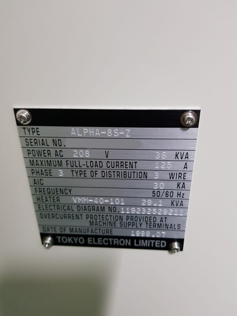 Tel Alpha 8 S Z SiN Furnace