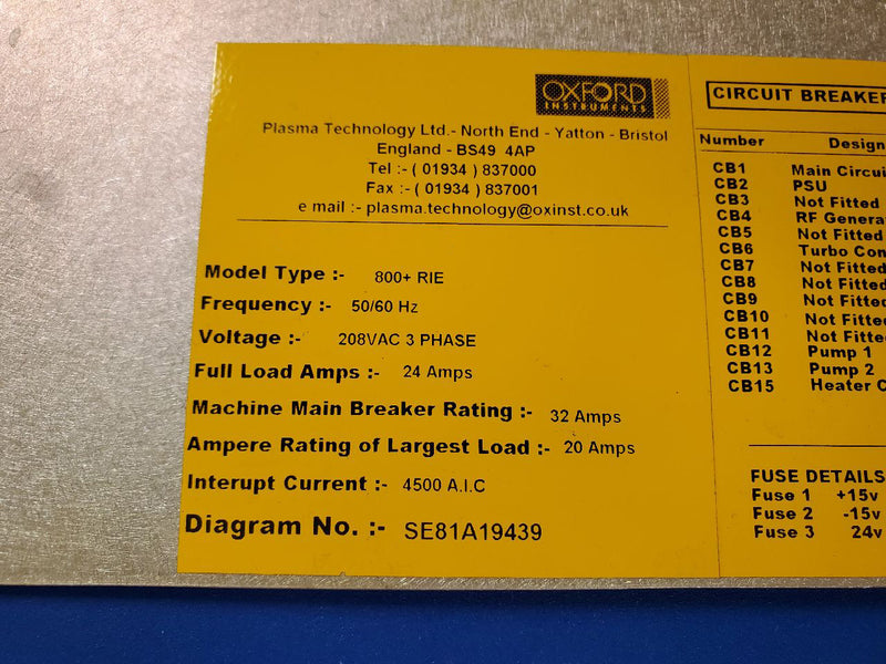 Oxford Plasmalab 800 Plus RIE (Reactive Ion Etcher)