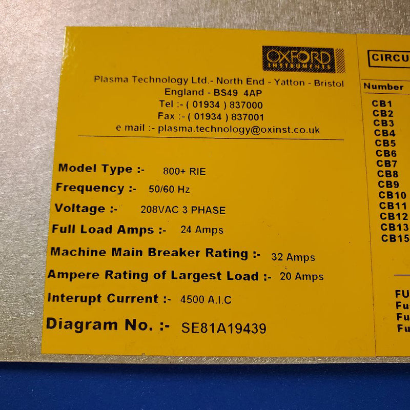 Oxford Plasmalab 800 Plus RIE (Reactive Ion Etcher)