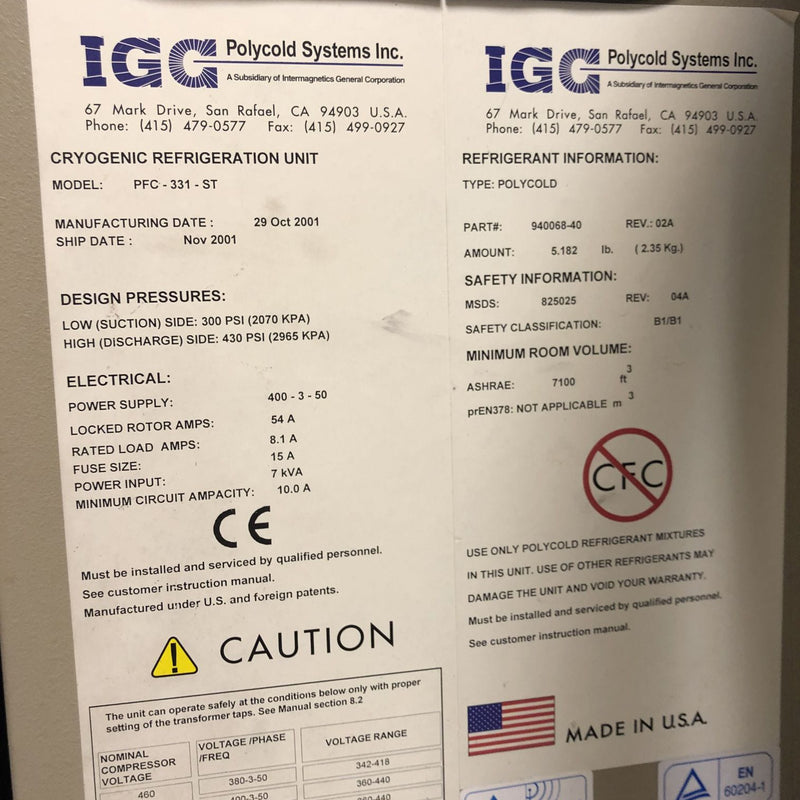 Polycold PFC 331 ST Cryogenic Refrigeration Unit