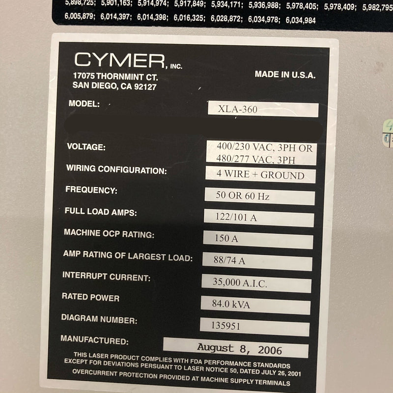 Cymer XLA 360 Laser