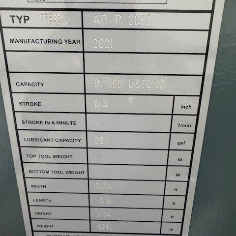 Durmazlar AD R 2060 CNC Press Brake