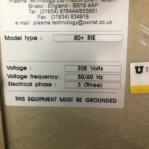 Oxford Plasmalab 80 Plus RIE (Reactive Ion Etcher)