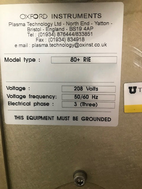 Oxford Plasmalab 80 Plus RIE (Reactive Ion Etcher)