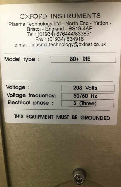 Oxford Plasmalab 80 Plus RIE-PECVD (Reactive Ion Etcher - Plasma-Enhanced Chemical Vapor Deposition)
