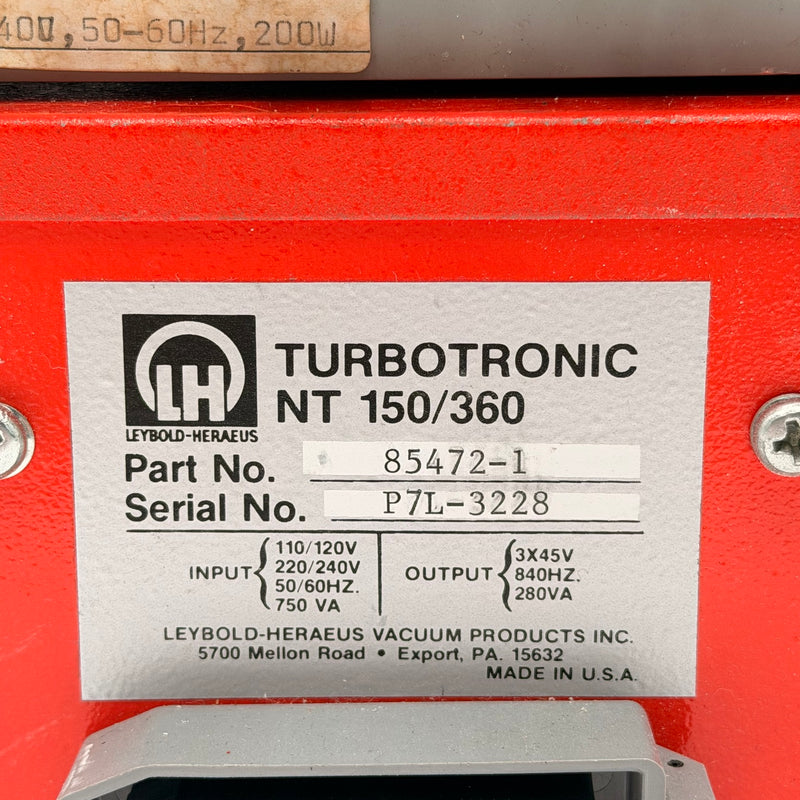 Leybold Heraeus NT 150 360 Power Supply / Controller