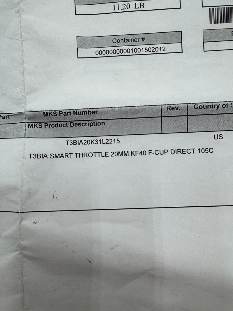 MKS T 3 BIA 20 K 31 L 2215 Throttle Valve