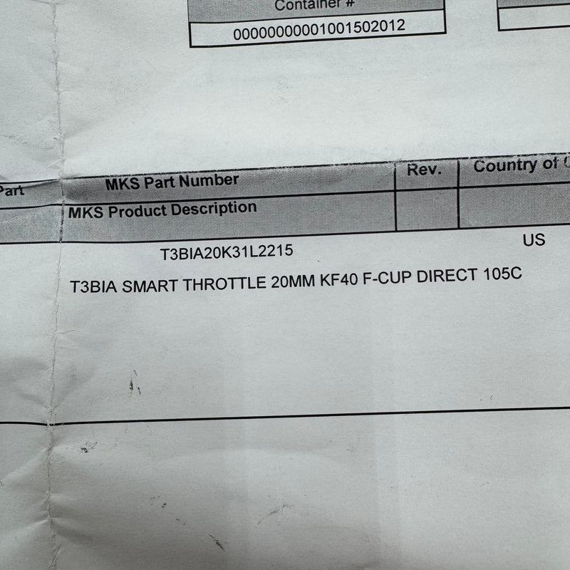 MKS T 3 BIA 20 K 31 L 2215 Throttle Valve