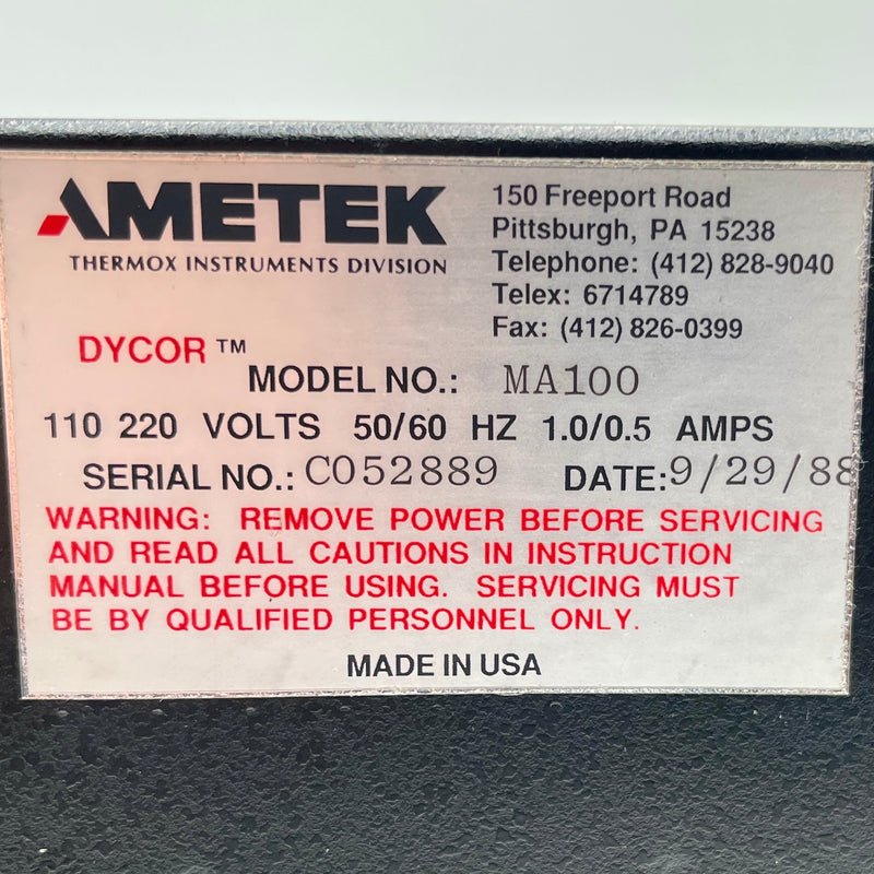 Ametek Dycor MA 100 Quadrupole Gas Analyzer