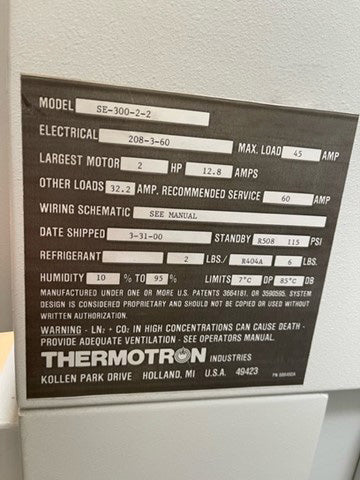 Thermotron SE 300 2 2 Environmental Chamber