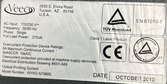 Veeco / Wyko NT 9800 Optical Profilometer