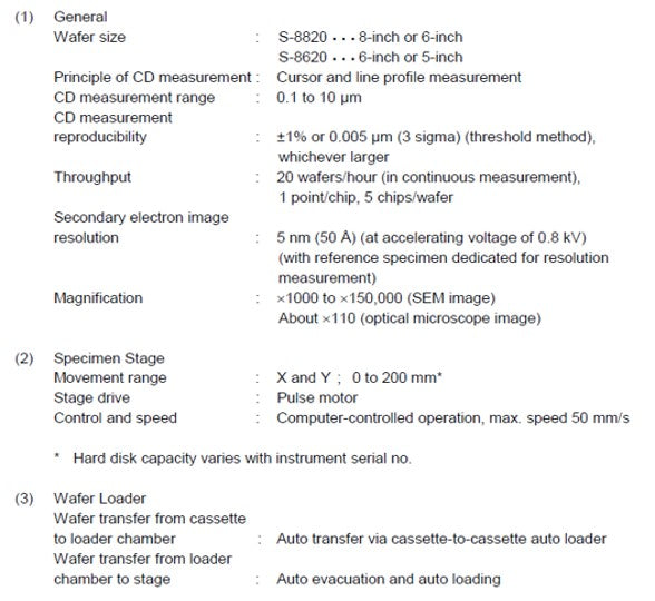 Hitachi S 8820 CD-SEM (Critical Dimension Scanning Electron Microscope)