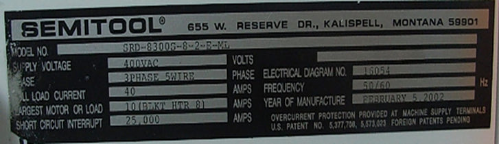 Semitool 8300 SRD (Spin Rinse Dryer)