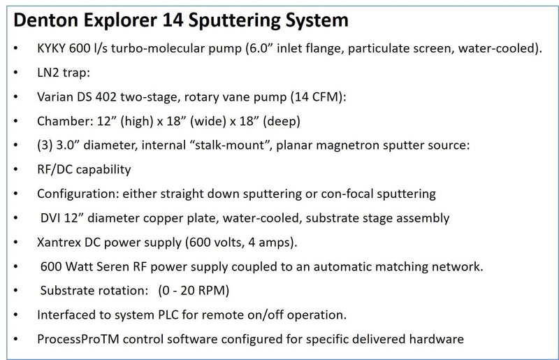 Denton Explorer 14 Sputtering Tool