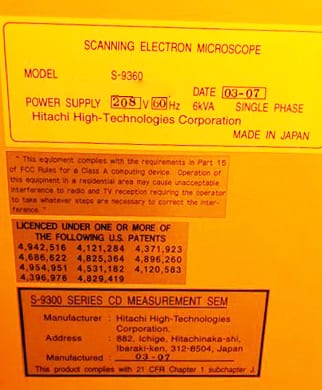 Hitachi S 9360 CD-SEM (Critical Dimension Scanning Electron Microscope)