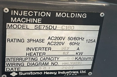 Sumitomo SE 75 DU Injection Molding Machine