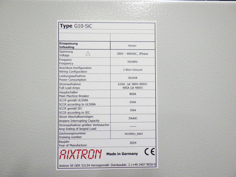 Aixtron G 10 SiC EPI Reactor (Epitaxial Silicon Deposition)