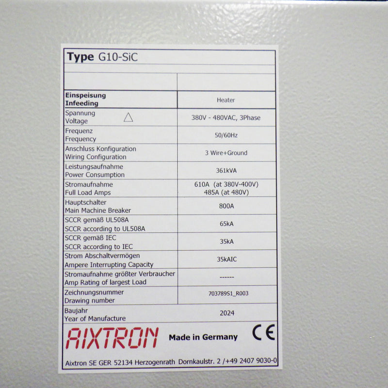 Aixtron G 10 SiC EPI Reactor (Epitaxial Silicon Deposition)