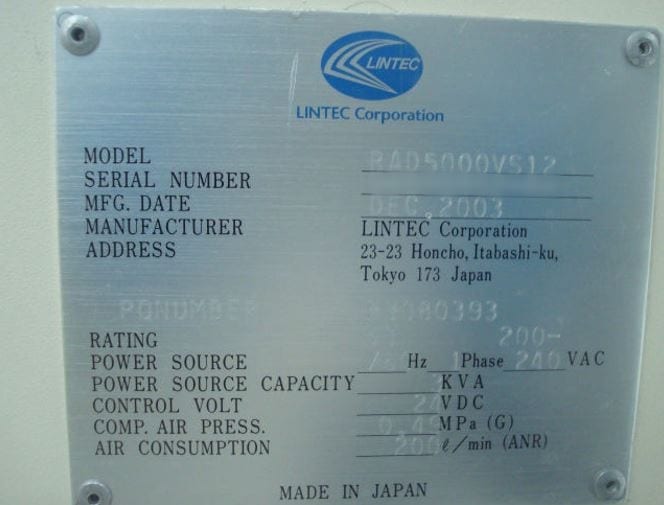 Lintec RAD 2500 F Wafer Mounter Detaper