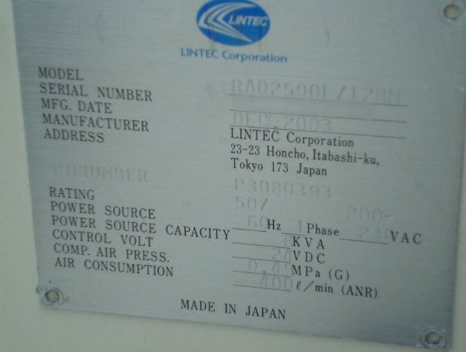 Lintec RAD 2500 F Wafer Mounter Detaper