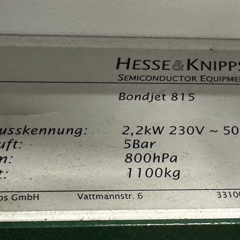 Hesse & Knipps (H&K) Bondjet BJ 815 Wire Bonder