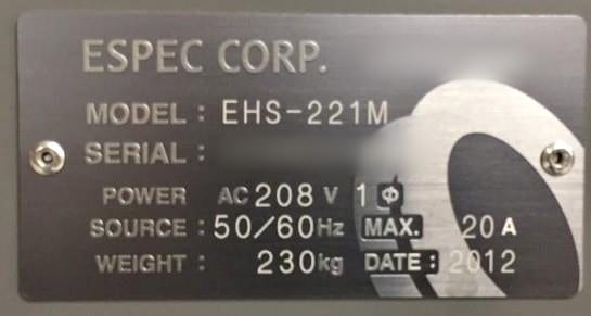 ESPEC EHS 221 M Highly Accelerated Stress Testing Chamber