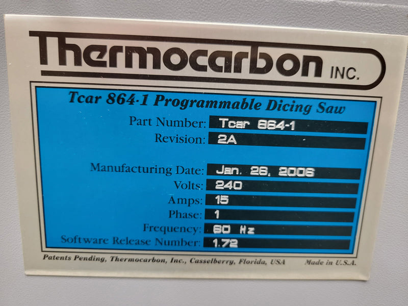 Thermocarbon Tcar 864-1 Programmable Dicing Saw