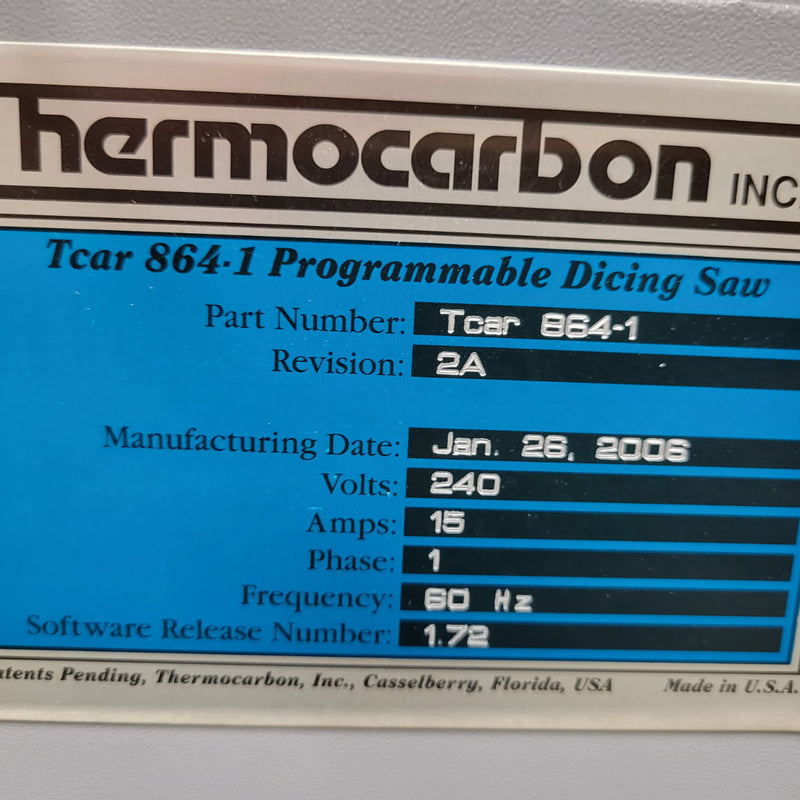 Thermocarbon Tcar 864-1 Programmable Dicing Saw
