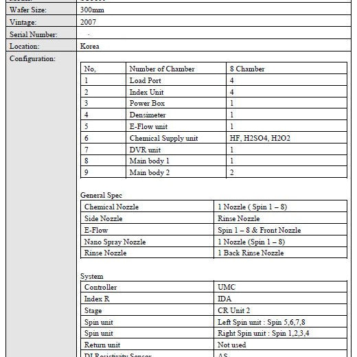 SCREEN / DNS SU 3100 Single Wafer Cleaner