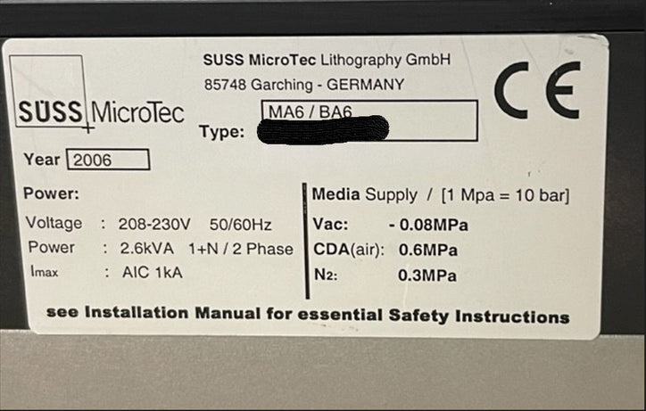 SUSS MA 6 / BA 6 Mask Aligner